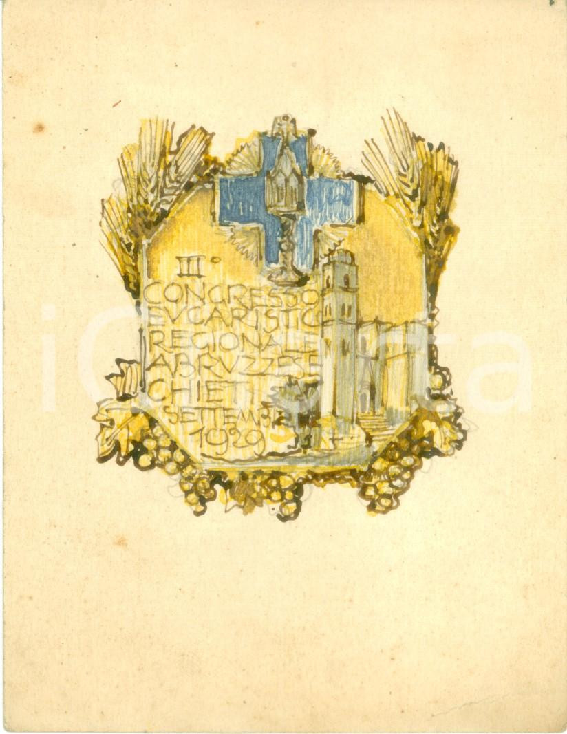 Stampa, bozzetto originale 1929 CHIETI III Congresso Eucaristico Abruzzese Bozzetto DISEGNATO A MANO 1