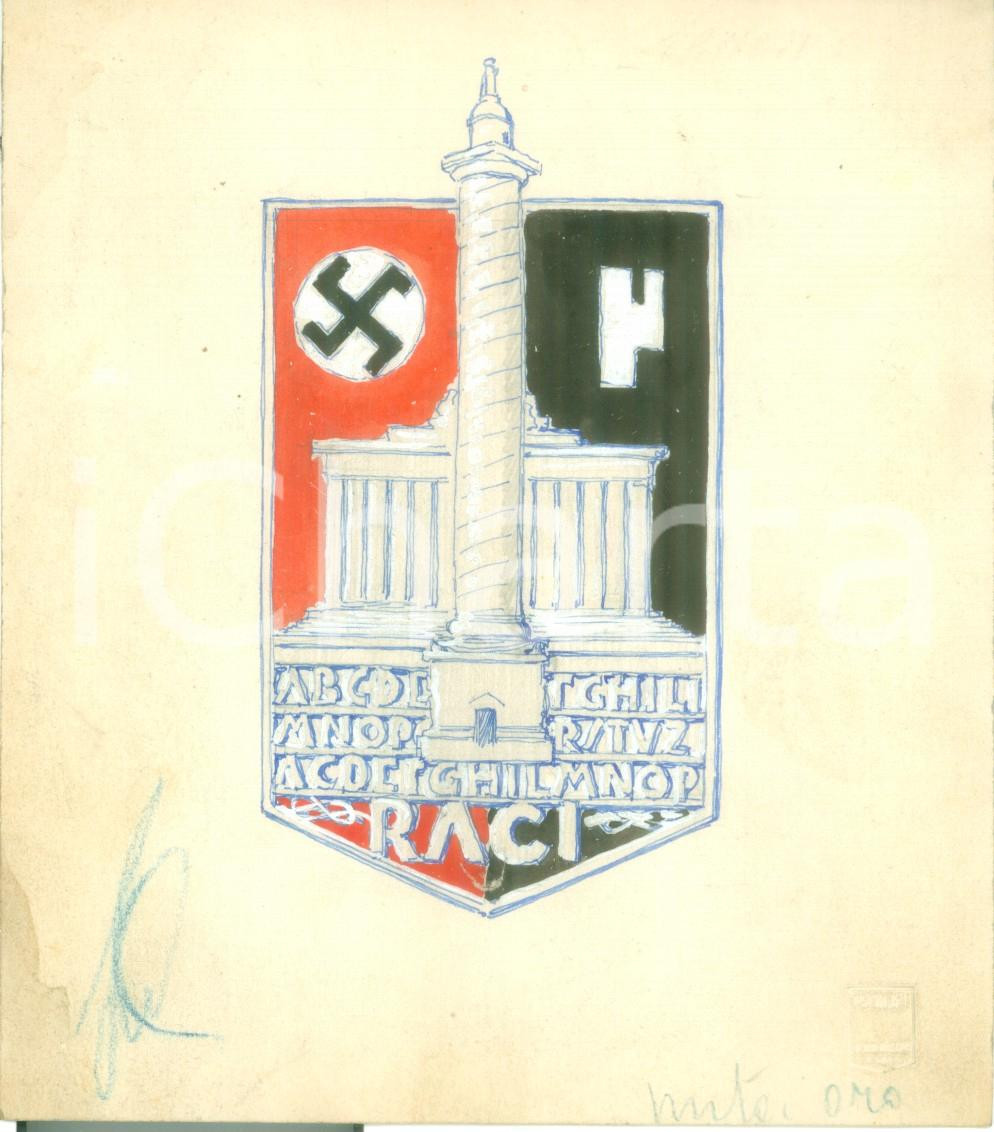 Stampa, bozzetto originale 1940 MILANO R.A.C.I. Alleanza italogermanica Bozzetto DISEGNATO A MANO medaglia 1