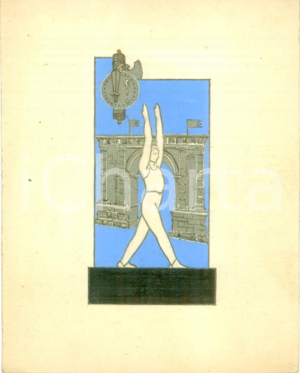 Stampa, bozzetto originale 1935 ca ROMA GIL Campionato atletico Bozzetto DISEGNATO A MANO per medaglia 1