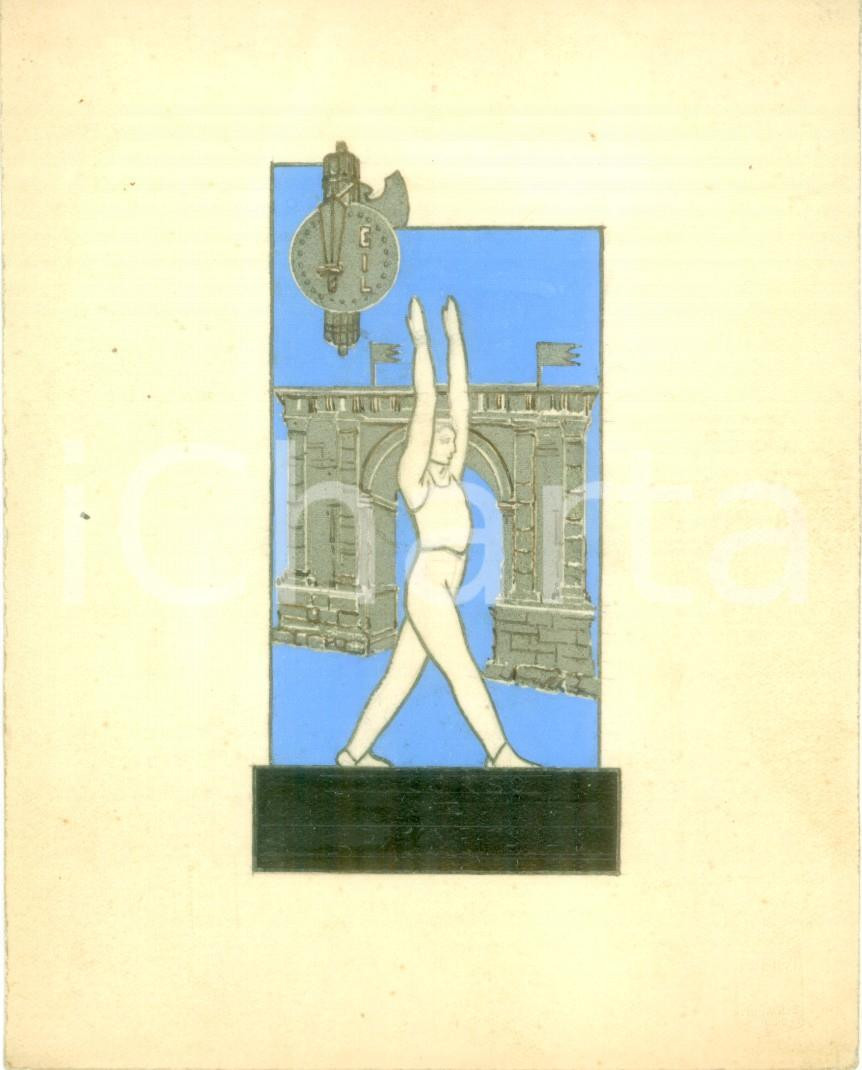 Stampa, bozzetto originale 1935 ca ROMA GIL Campionato atletico Bozzetto DISEGNATO A MANO per medaglia 1