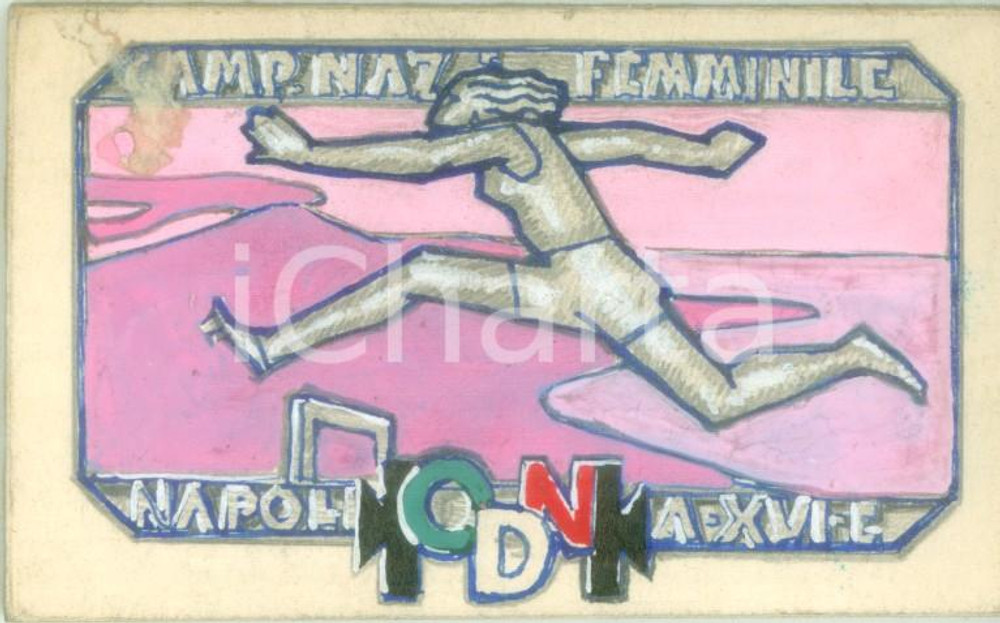 1938 NAPOLI Campionato Nazionale Femminile *Bozzetto DISEGNATO A MANO medaglia