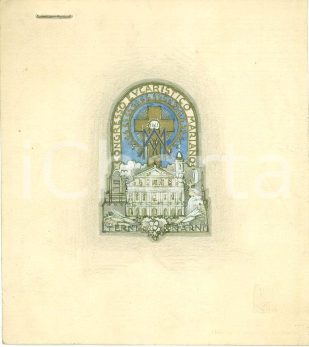 Stampa, bozzetto originale 1935 ca NARNI TR Congresso Eucaristico Mariano Bozzetto DISEGNATO A MANO 1