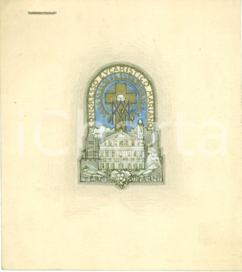 Stampa, bozzetto originale 1935 ca NARNI TR Congresso Eucaristico Mariano Bozzetto DISEGNATO A MANO 1
