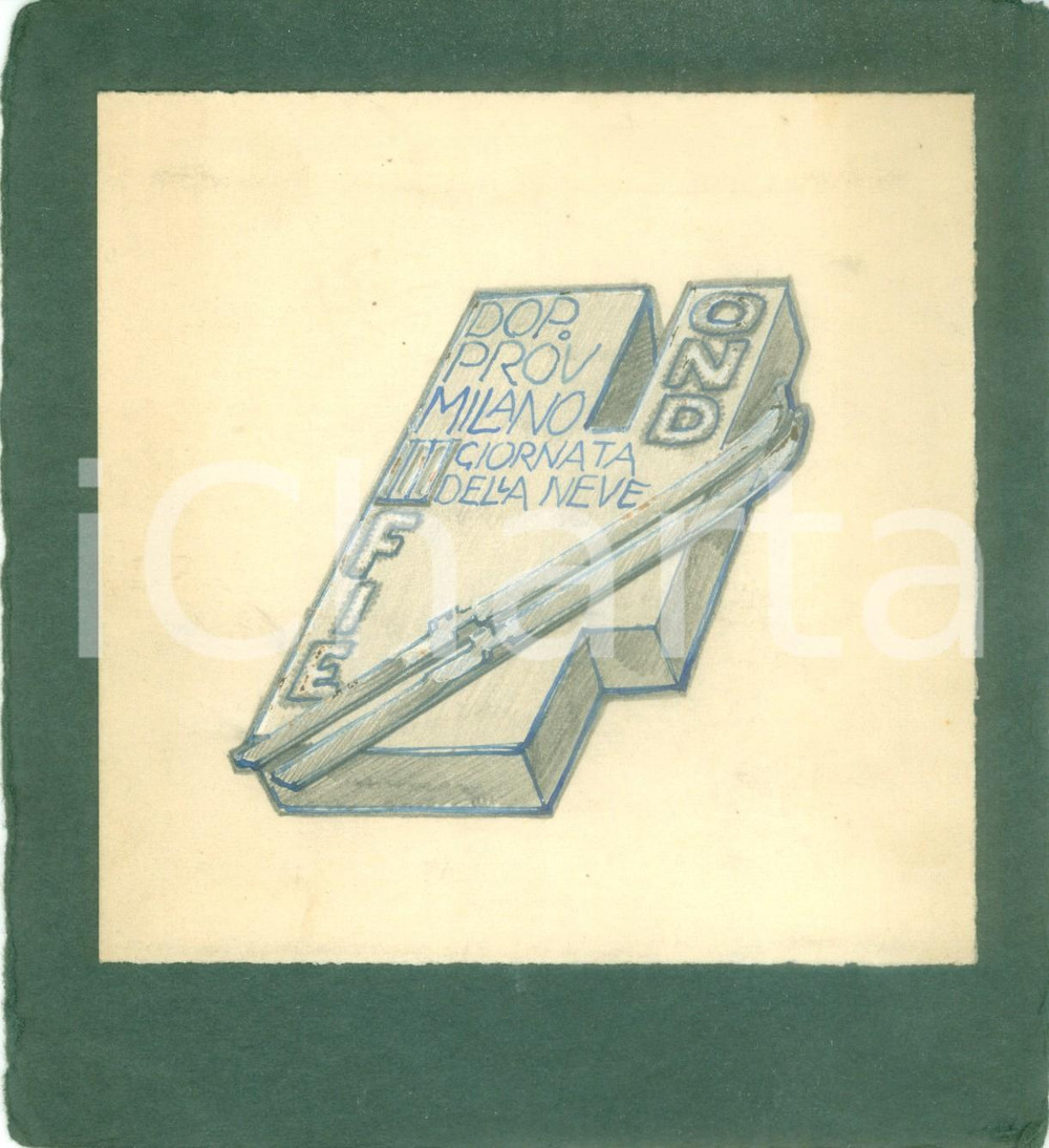 Stampa, bozzetto originale 1935 ca MILANO OND III Giornata della Neve Bozzetto DISEGNATO A MANO medaglia 1