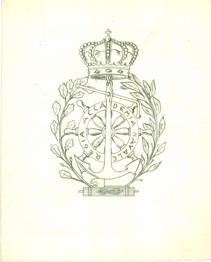 Stampa, bozzetto originale 1935 ca LIVORNO Regia Accademia Navale Bozzetto DISEGNATO A MANO per medaglia 1