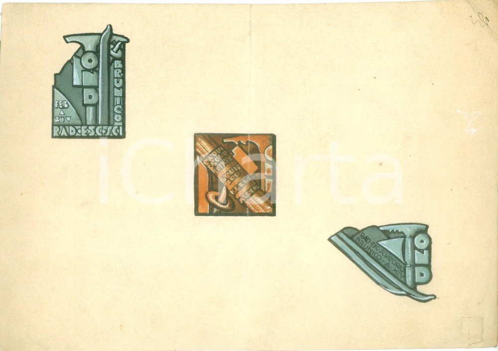Stampa, bozzetto originale 1936 BRUNICO BZ Raduno Escursionistico Sciatori Bozzetto DISEGNATO A MANO 1