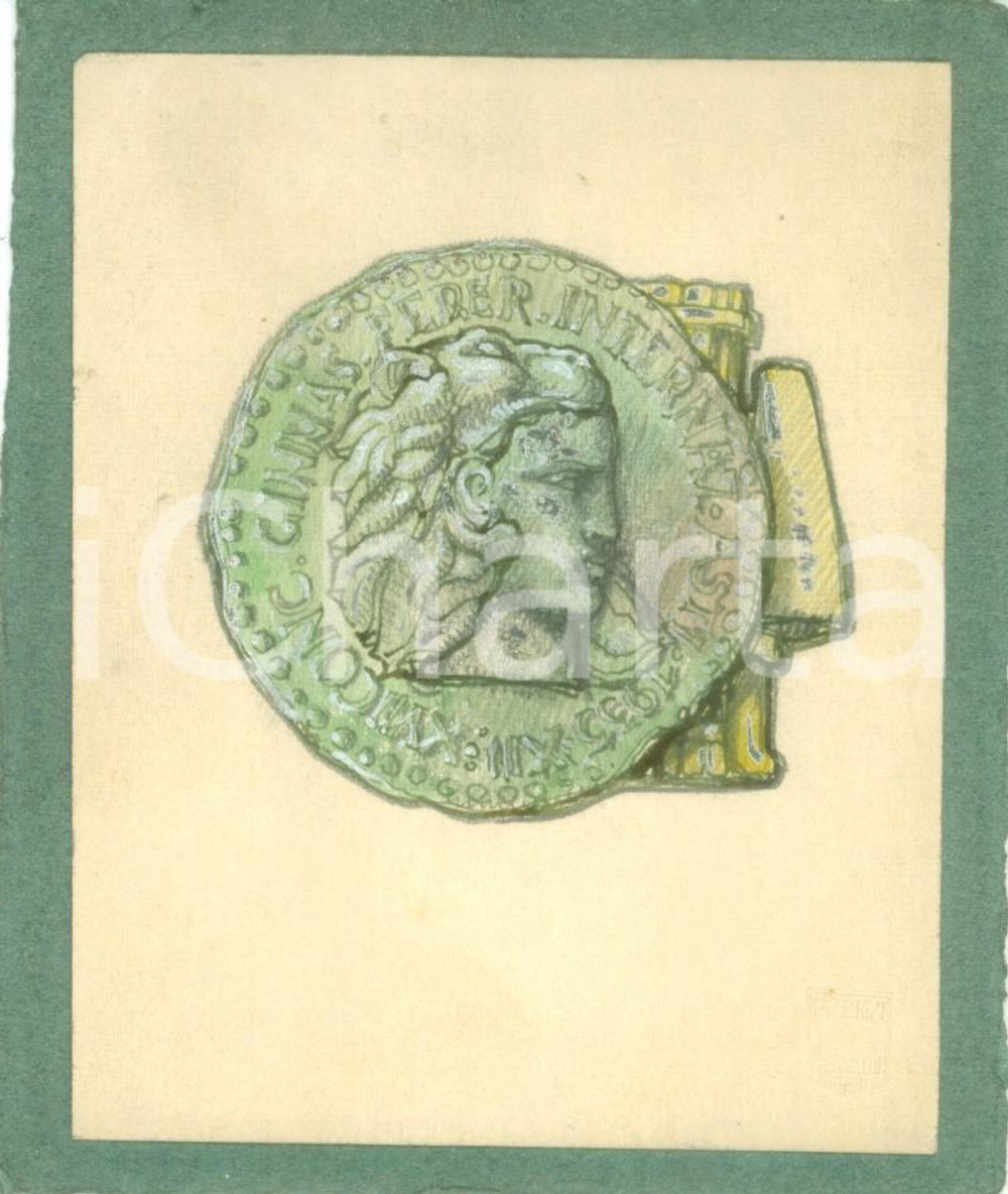 Stampa, bozzetto originale 1935 ASTI Congresso Ginnastico Federale Bozzetto DISEGNATO A MANO per medaglia 1