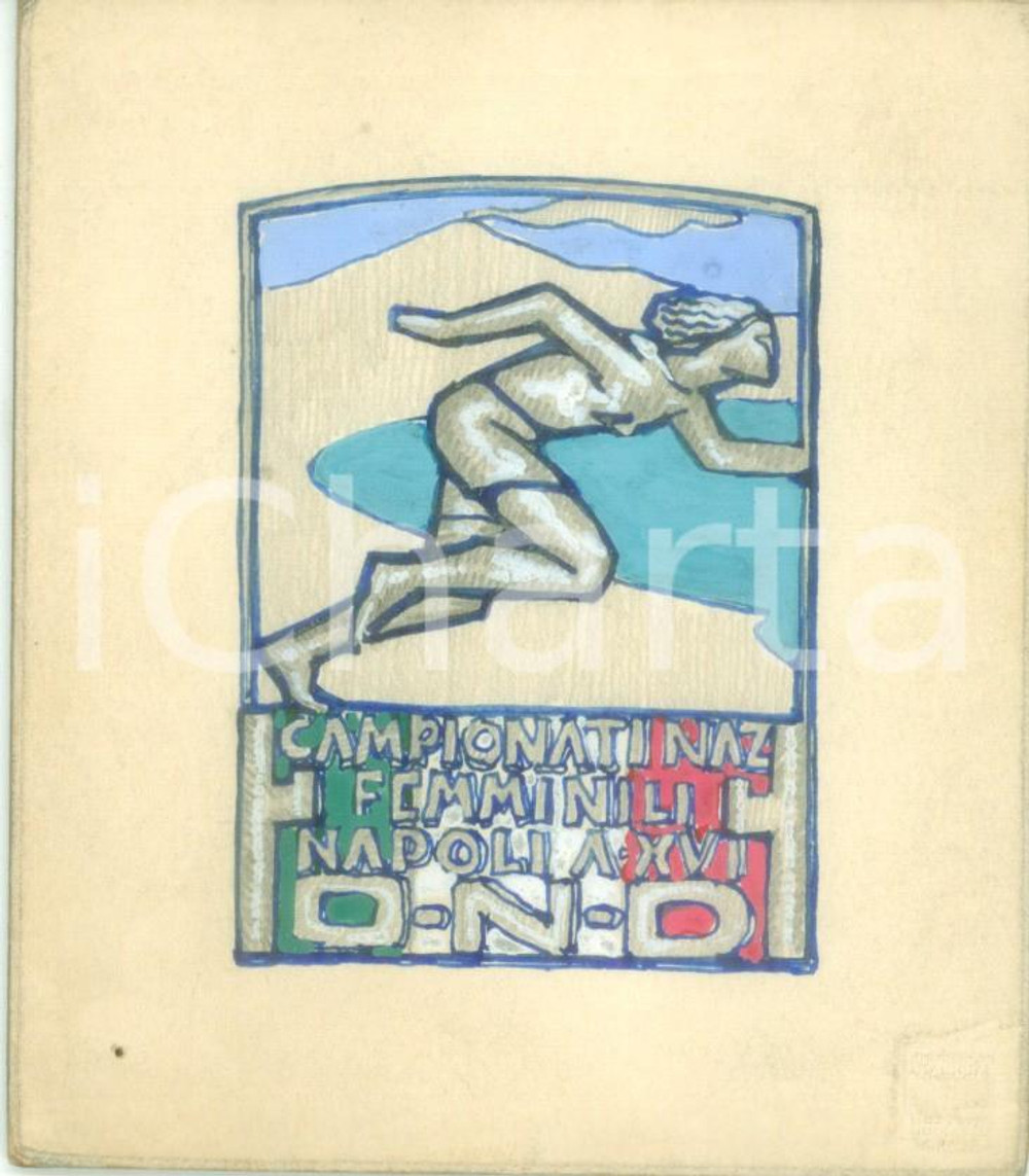 Stampa, bozzetto originale 1936 NAPOLI OND Campionati Nazionali Femminili Bozzetto DISEGNATO A MANO 1