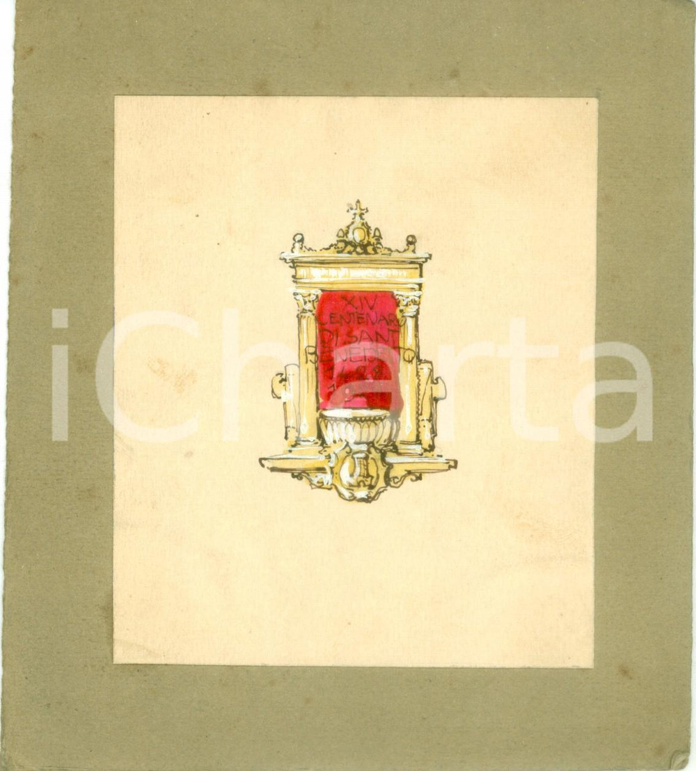 Stampa, bozzetto originale 1928 MONTECASSINO XIV Centenario morte SAN BENEDETTO Bozzetto DISEGNATO A MANO 1