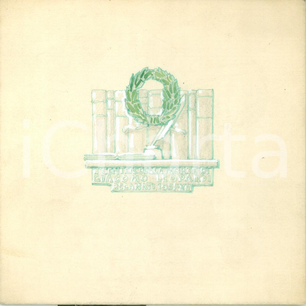 Stampa, bozzetto originale 1937 RECANATI I Centenario morte Giacomo LEOPARDI Bozzetto DISEGNATO A MANO 1