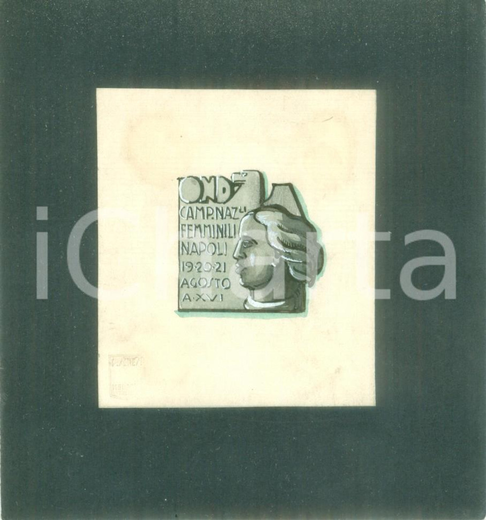 Stampa, bozzetto originale 1938 NAPOLI Campionati femminili nazionali OND Bozzetto DISEGNATO A MANO 1