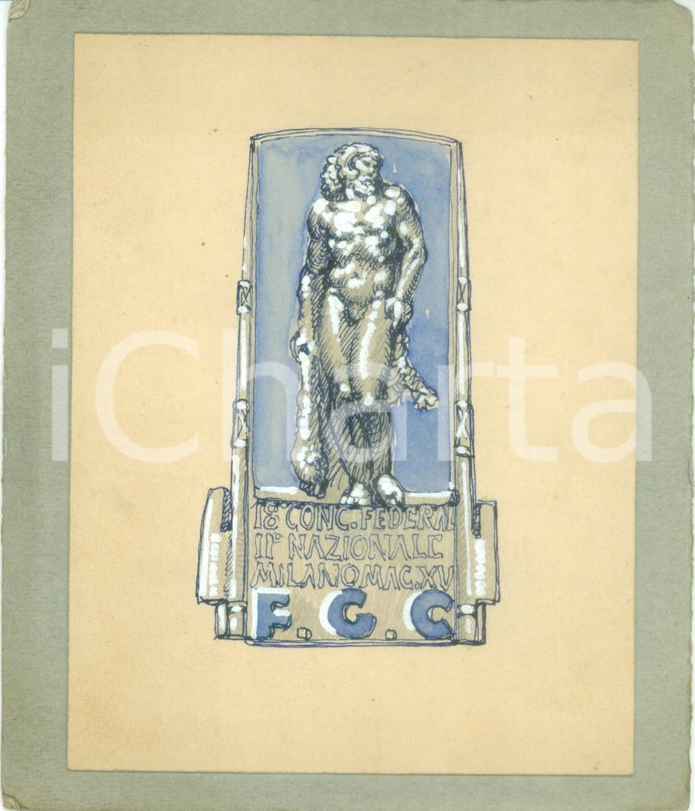 1937 MILANO Concorso Federale Nazionale *Bozzetto DISEGNATO A MANO per medaglia