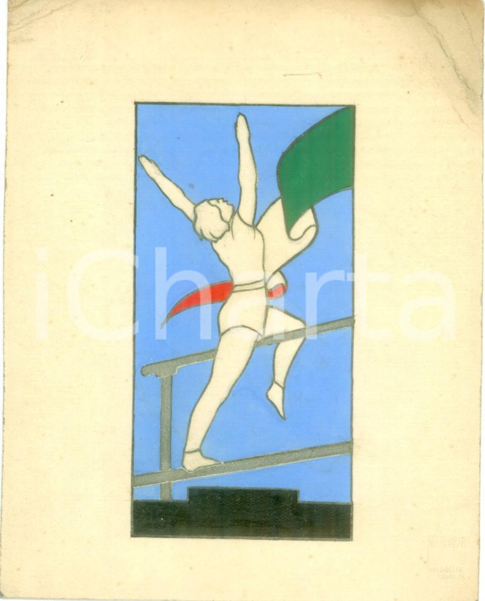 Stampa, bozzetto originale 1935 ca MILANO GIL Gare atletica femminile Bozzetto DISEGNATO A MANO 1