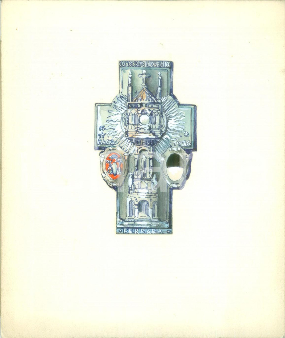 Stampa, bozzetto originale 1936 FERRARA Bozzetto per Congresso Eucaristico DISEGNATO A MANO su cartoncino 1