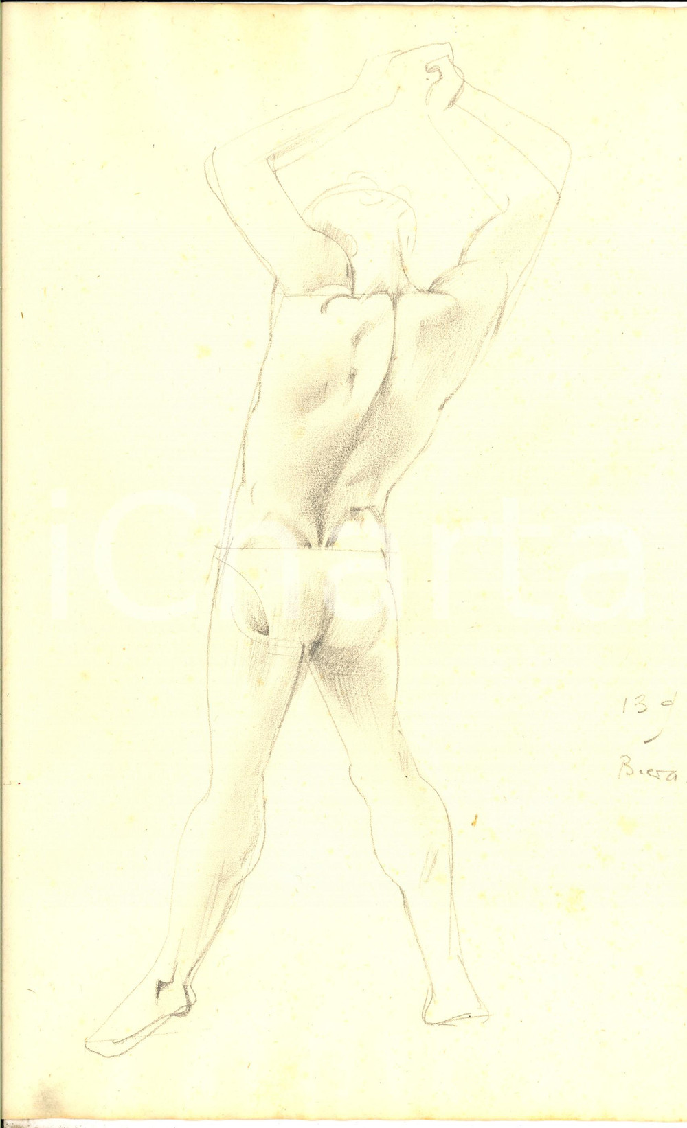 Opera d’arte autentica 1925 ca EMILIO AMBRON Studio di atleta Disegno a matita su carta 24x35 cm 1