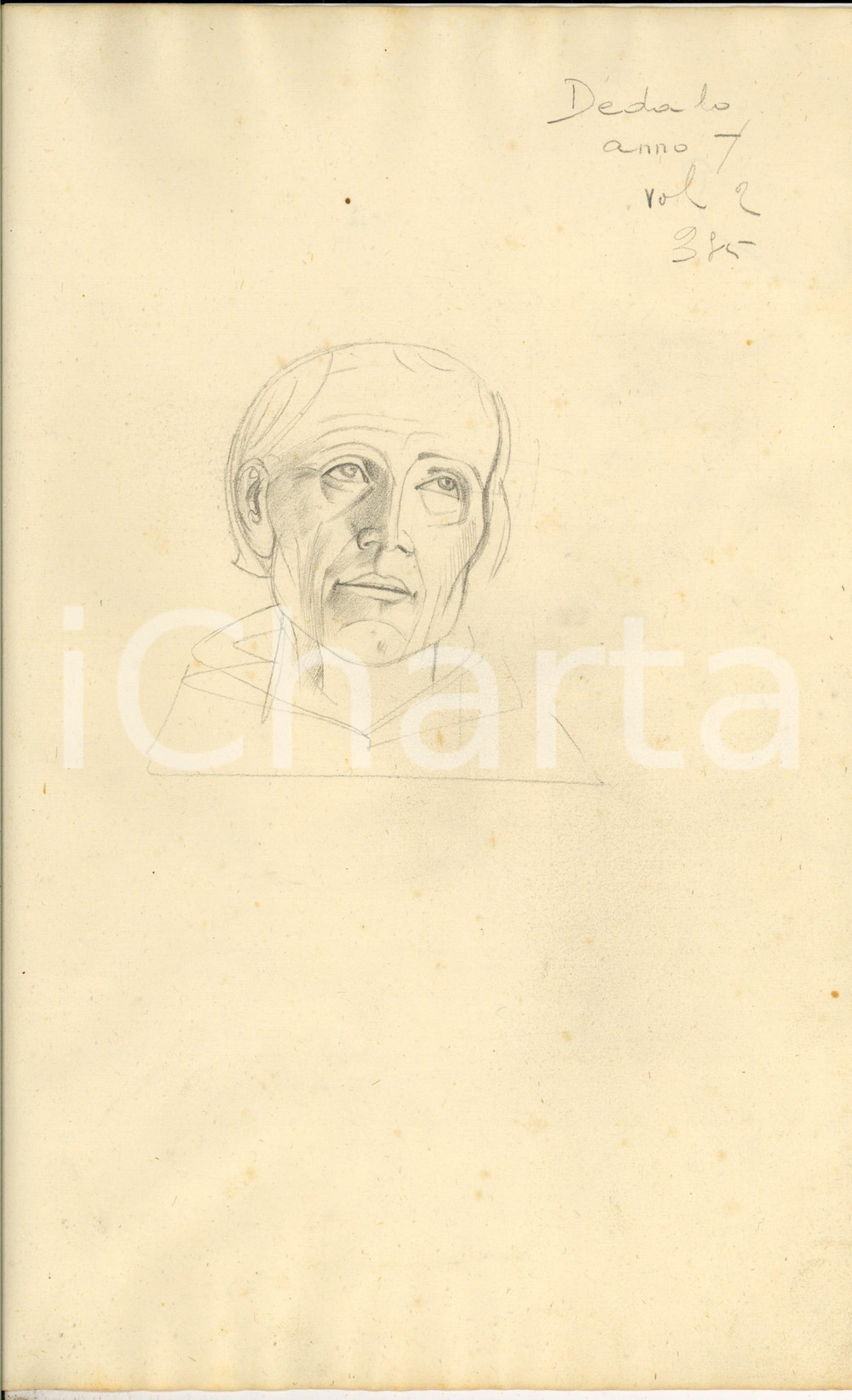 Opera d’arte autentica 1927 EMILIO AMBRON Bozzetto di testa maschile Disegno a matita per DEDALO 24x35 1