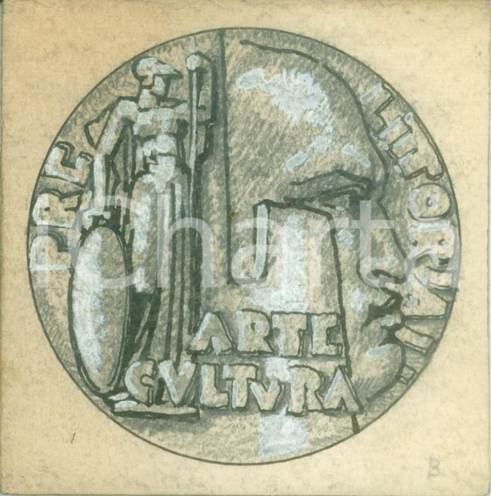 Stampa, bozzetto originale 1935 ca PRELITTORIALI Arte e Cultura Bozzetto DISEGNATO A MANO per medaglia 1