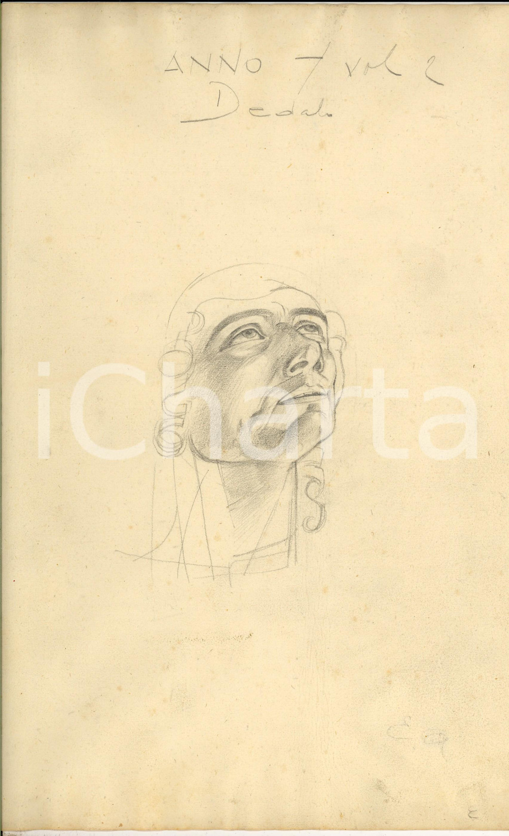 Opera d’arte autentica 1927 EMILIO AMBRON Studio per testa maschile Disegno a matita per DEDALO 24x35 1