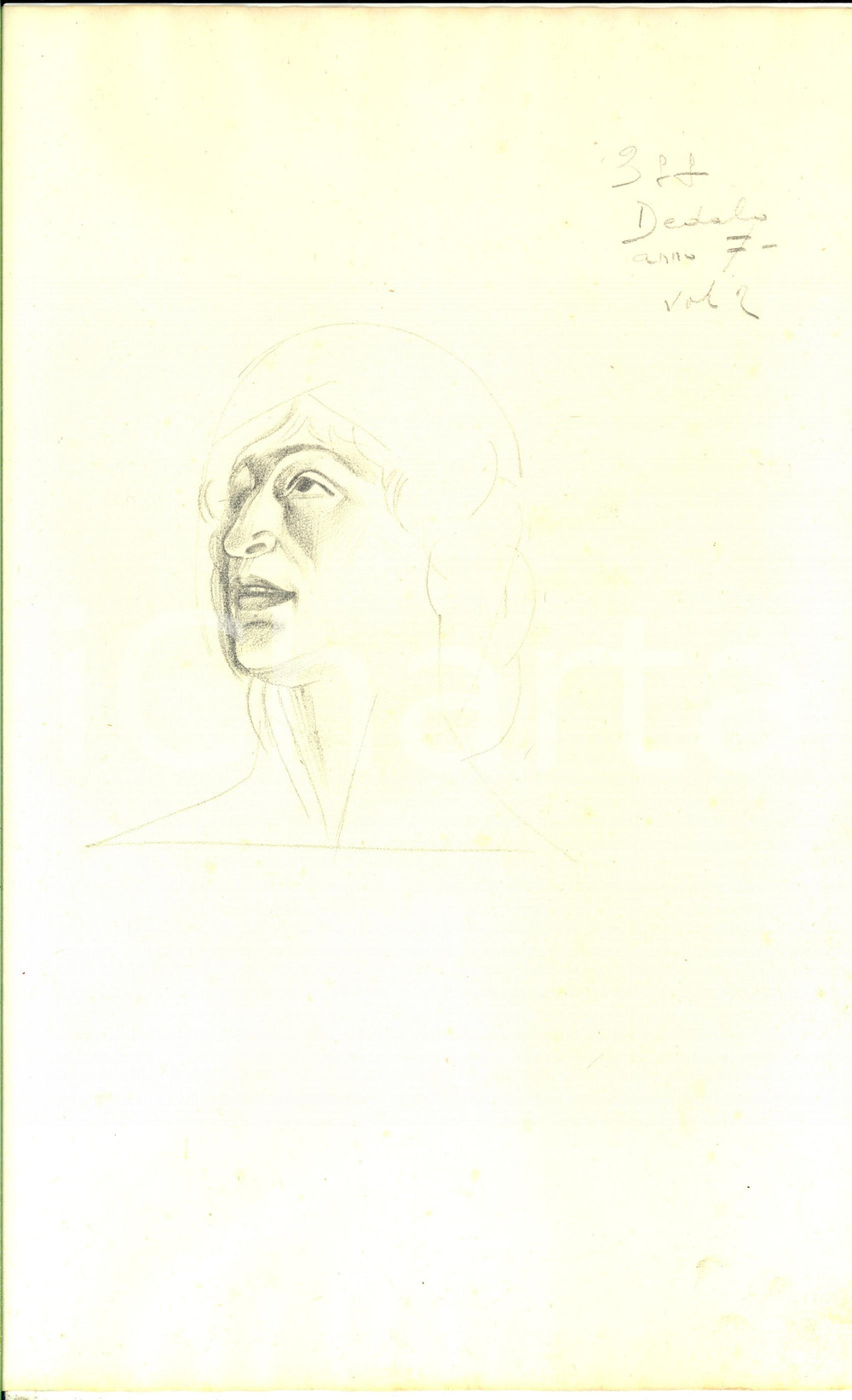Opera d’arte autentica 1927 EMILIO AMBRON Testa di giovane uomo Disegno a matita per DEDALO 24x35 cm 1