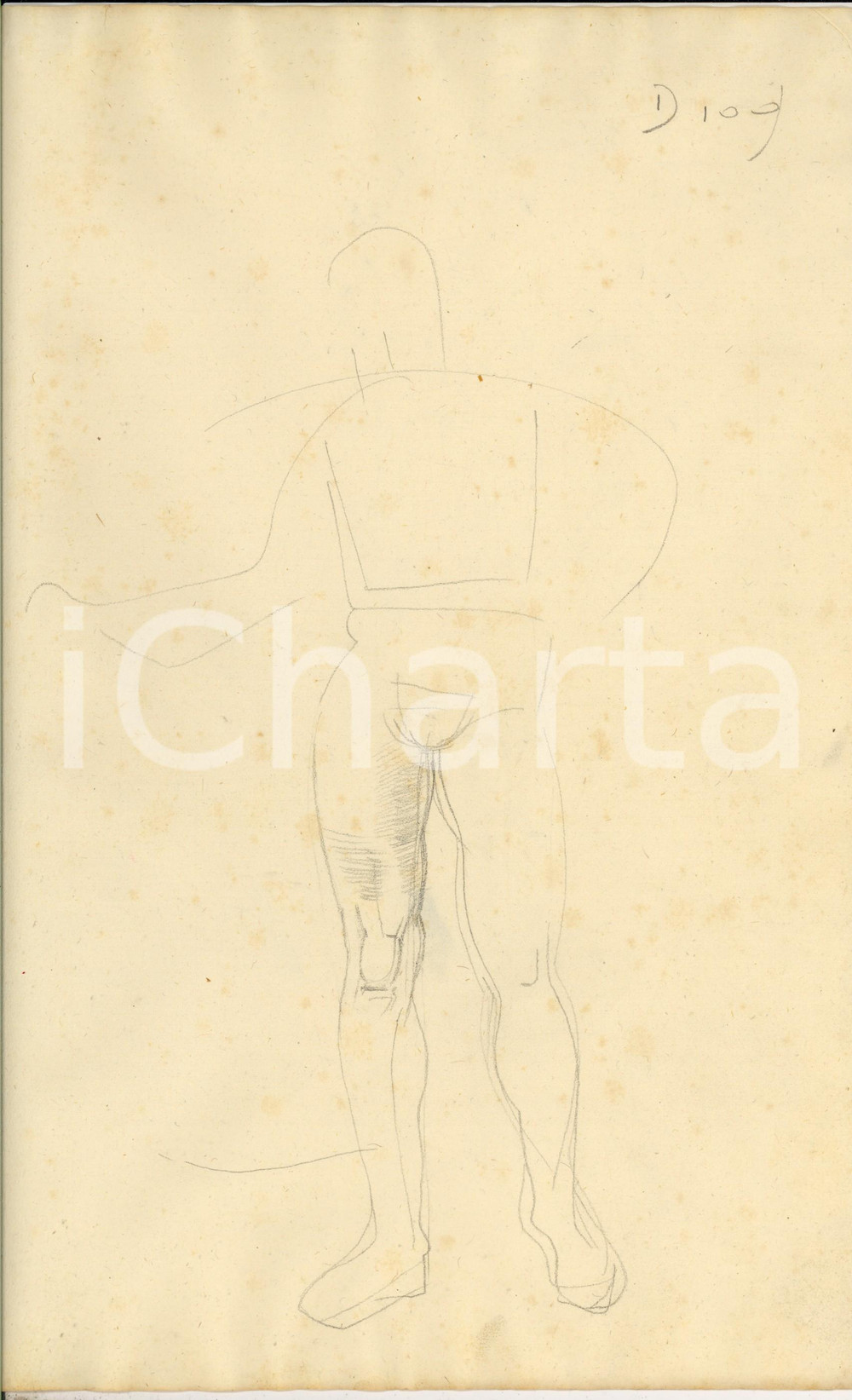 Opera d’arte autentica 1925 ca EMILIO AMBRON Abbozzo di guerriero Disegno a matita per DEDALO 24x35 cm 1