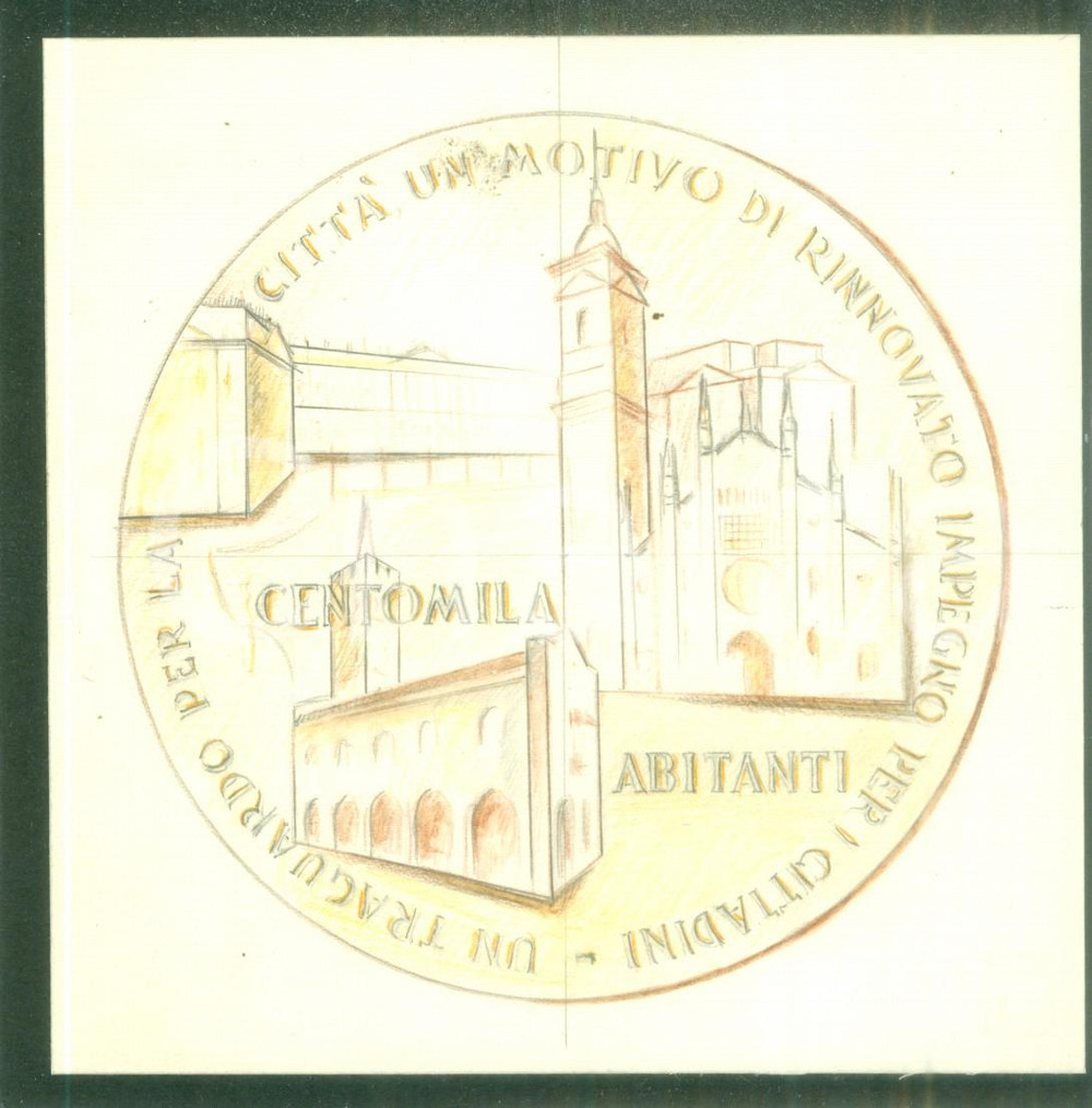 Stampa, bozzetto originale 1940 ca MONZA Traguardo centomila abitanti Bozzetto per stemma DISEGNATO A MANO 1