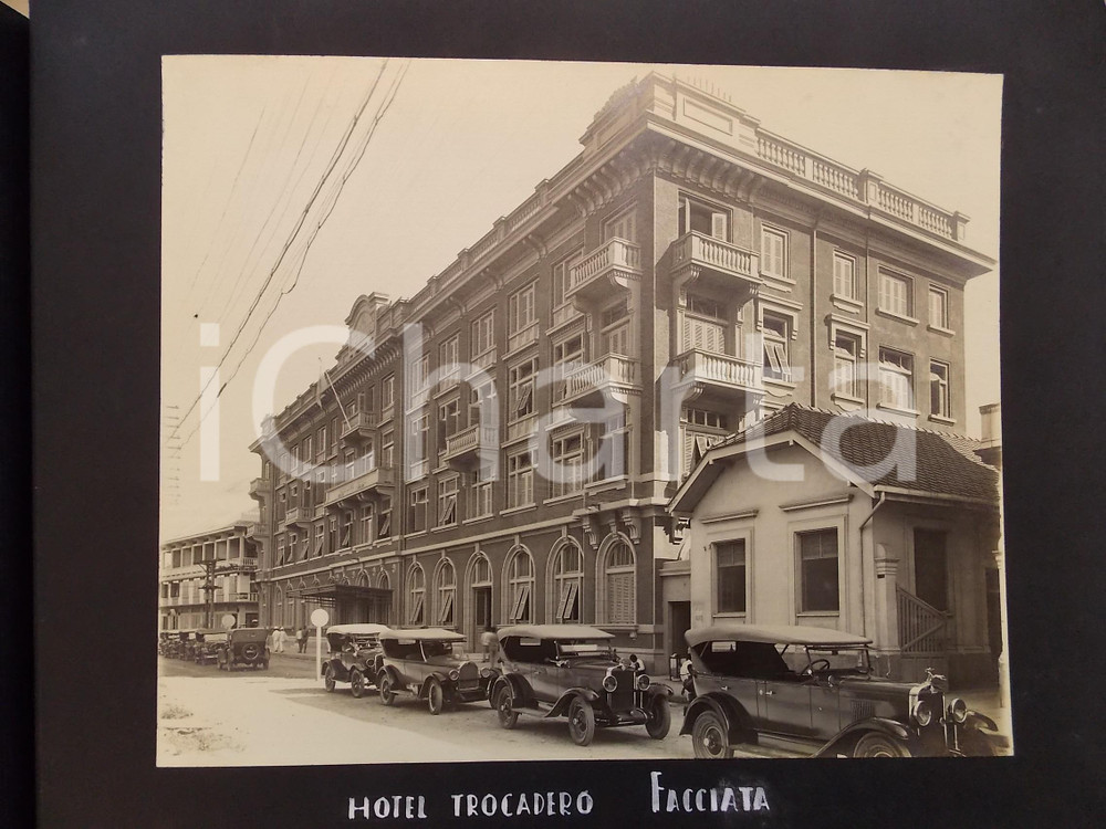 Fotografia d epoca originale 1920 ca BANGKOK THAILANDIA Hotel TROCADERO  Facciata  Foto RARA ANIMATA 1