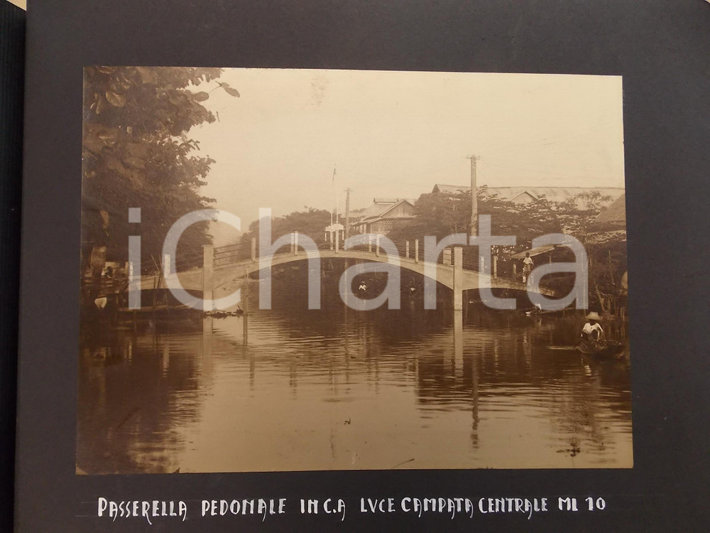 Fotografia d epoca originale 1920 ca BANGKOK Nuova passerella pedonale in cemento armato Foto ANIMATA RARA 1