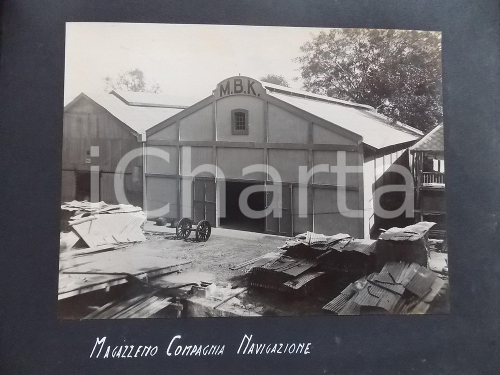 Fotografia d epoca originale 1920 ca BANGKOK Magazzino Compagnia Navigazione  M. B. K. Foto RARA 1