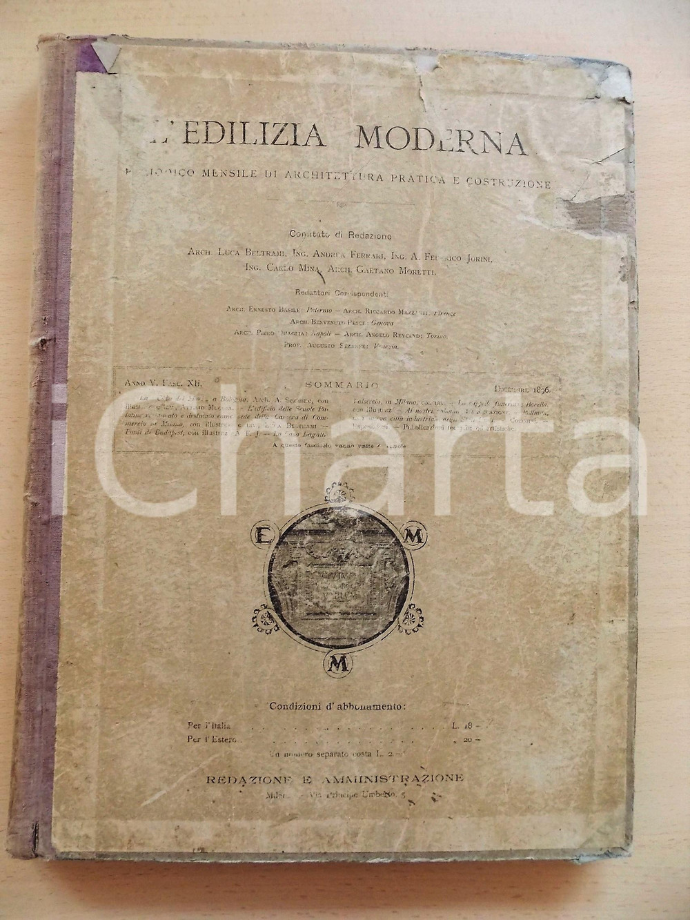 1896 L' EDILIZIA MODERNA Volume rilegato ILLUSTRATO Ed. DEMARCHI Annata completa  Volume rilegato, con numerose illustrazioni e tavole fuori testo a piena pagina.EDITORE: Arturo Demarchi - MilanoFORMATO: 27x37 cmCONDIZIONI: FAIR (buone condizioni interne, con alcuni tagli e sporadici segni a matita; tracce d'uso al cartonato dei piatti)    originale e autentica 1