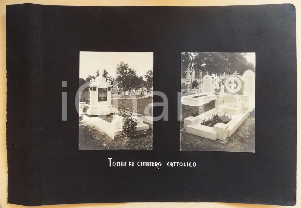 Fotografia d epoca originale 1920 ca BANGKOK THAILANDIA Tombe al cimitero cattolico 2 Foto RARE 1