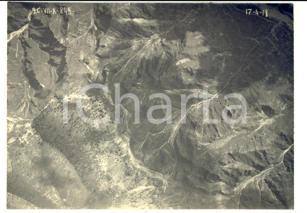Fotografia d epoca originale 1918 WW1 VALGADENA / SASSO ROSSO Veduta aerea Foto 26 Squadriglia Aeroplani 1
