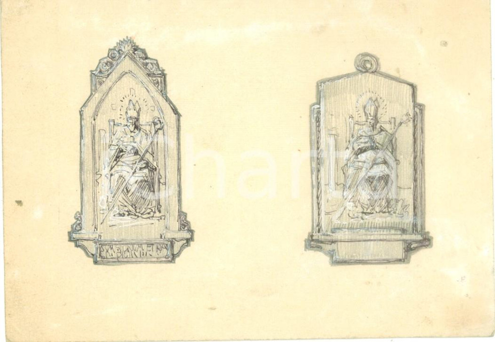 Stampa, bozzetto originale 1935 ca MILANO Stemmi in onore di SAN PIETRO ? Bozzetto DISEGNATO A MANO 1