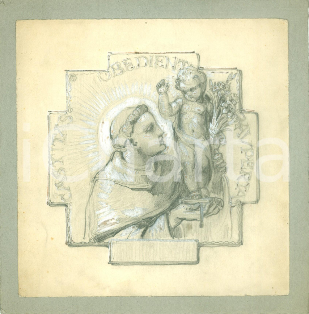 Stampa, bozzetto originale 1935 ca MILANO Castitas Obedientia Paupertas Bozzetto DISEGNATO A MANO medagia 1