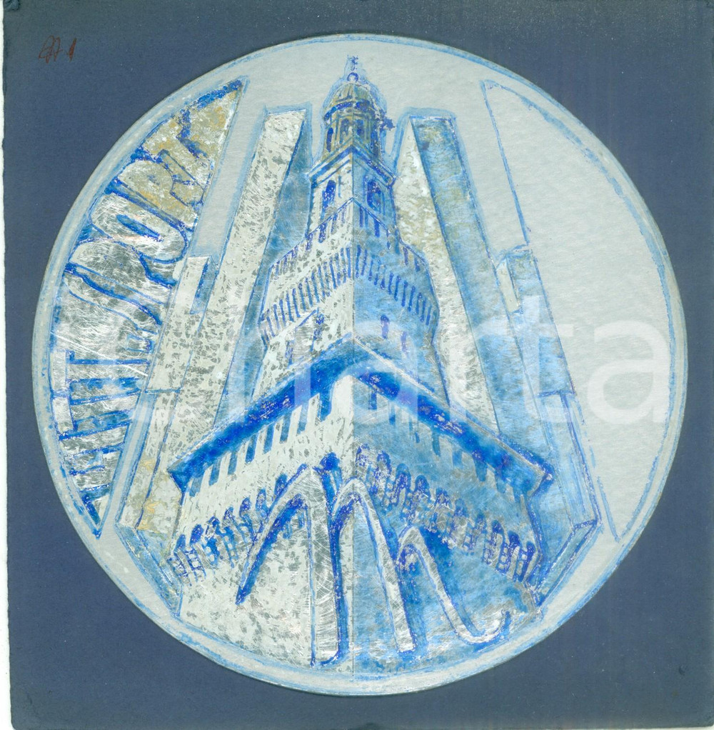 Stampa, bozzetto originale 1935 ca MILANO Littoriali Sport Bozzetto DISEGNATO A MANO per medaglia 1