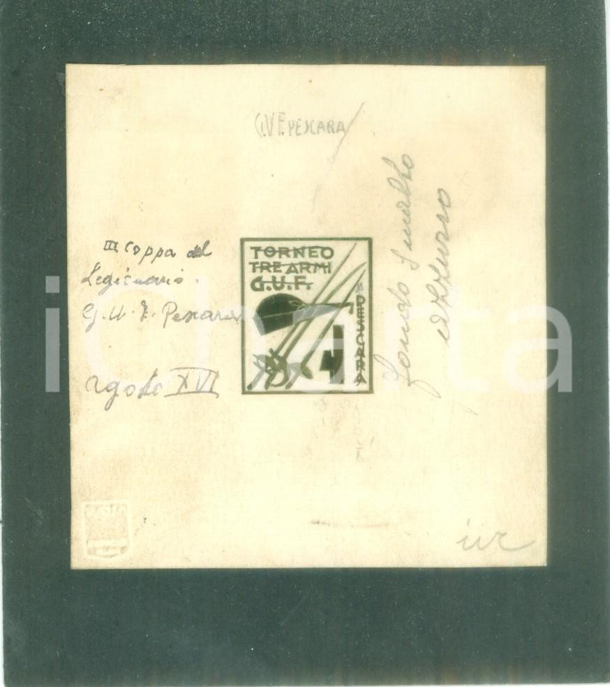 Stampa, bozzetto originale 1937 PESCARA III Coppa Legionario Torneo Tre Armi Bozzetto DISEGNATO A MANO 1
