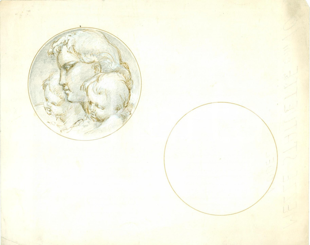 Stampa, bozzetto originale 1935 ca MILANO Donna con putti Bozzetto DISEGNATO A MANO su carta 1