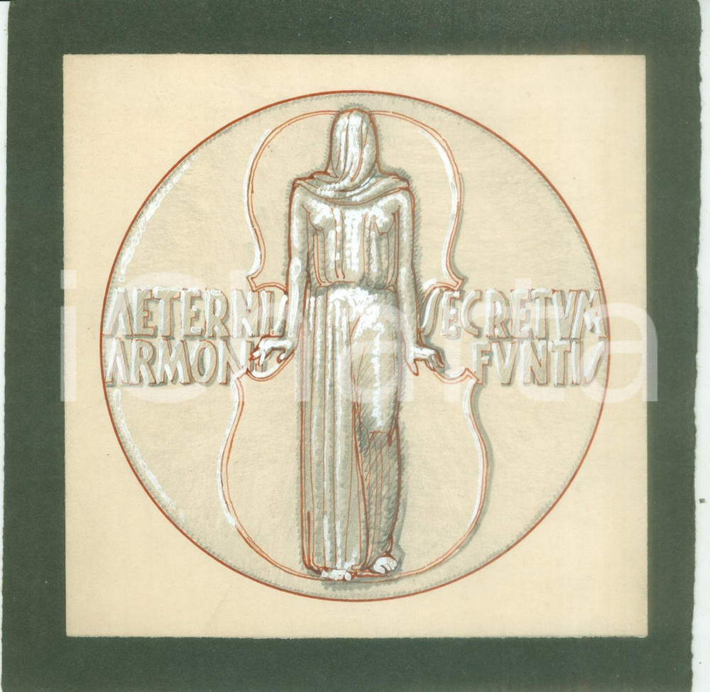 Stampa, bozzetto originale 1937 CREMONA Centenario di Antonio STRADIVARI Bozzetto DISEGNATO A MANO 1