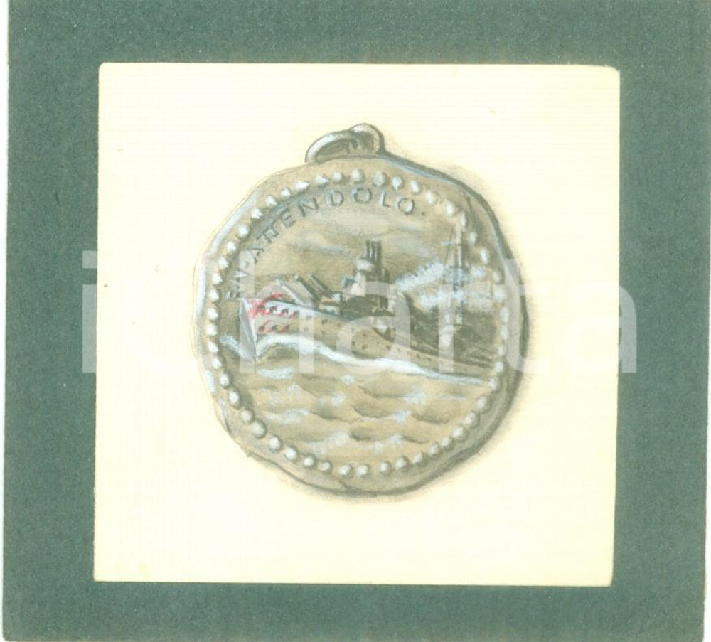 Stampa, bozzetto originale 1935 ca REGIA NAVE Muzio ATTENDOLO Bozzetto DISEGNATO A MANO per medaglia 1