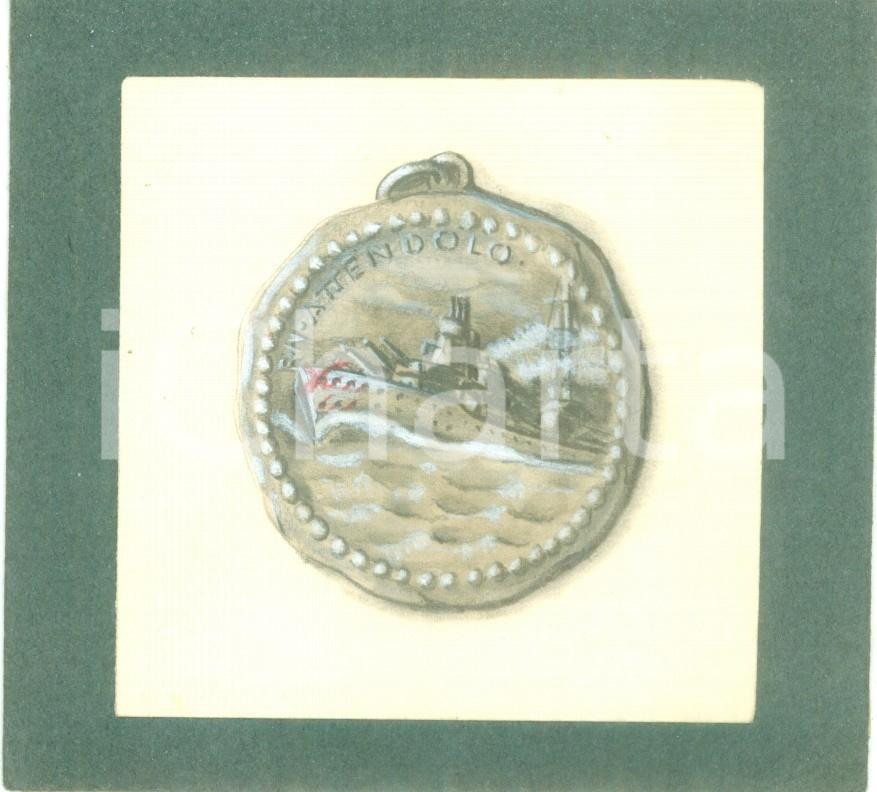 Stampa, bozzetto originale 1935 ca REGIA NAVE Muzio ATTENDOLO Bozzetto DISEGNATO A MANO per medaglia 1