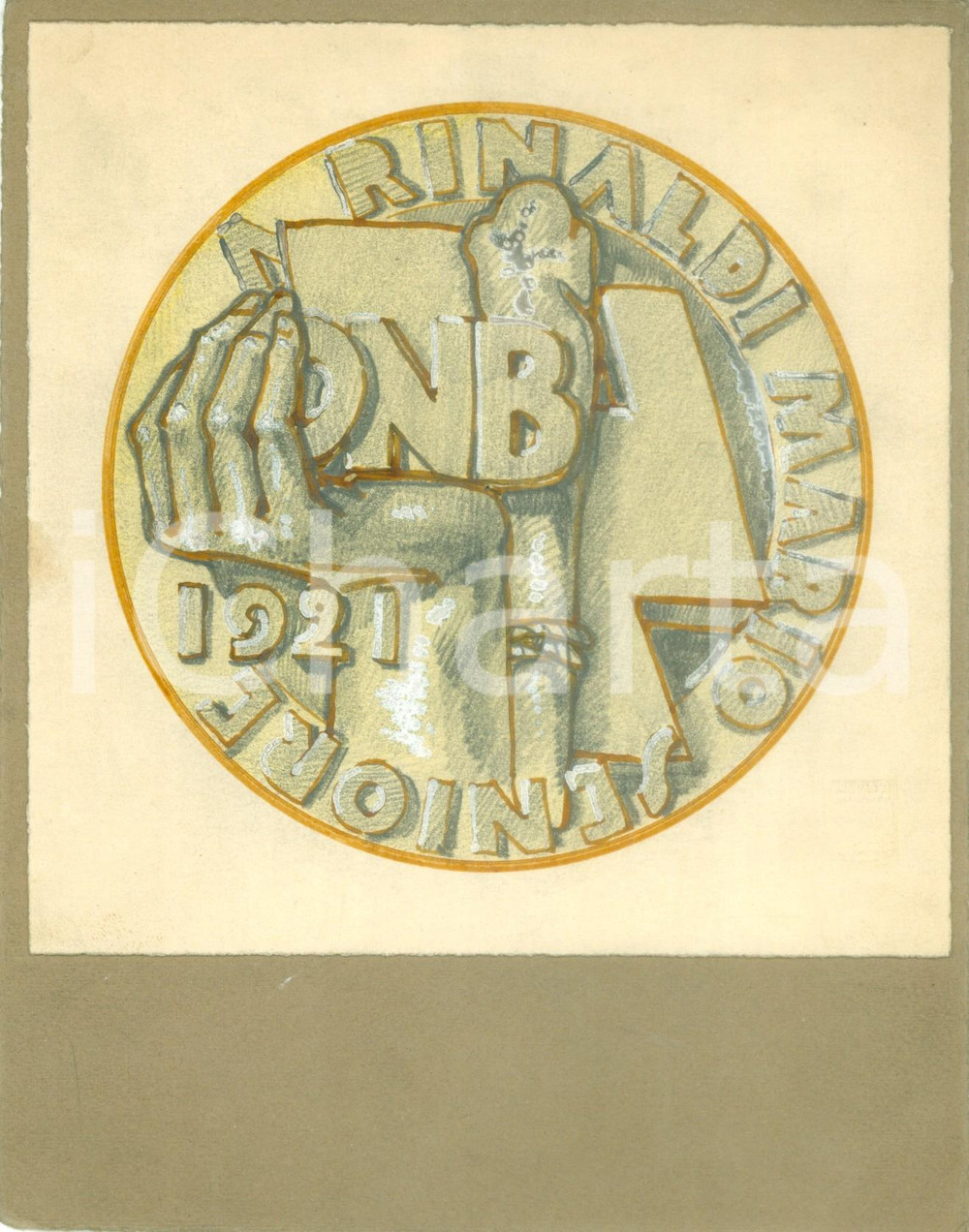Stampa, bozzetto originale 1935 ca MILANO ONB A Mario RINALDI Seniore 1921 Bozzetto DISEGNATO MANO medaglia 1