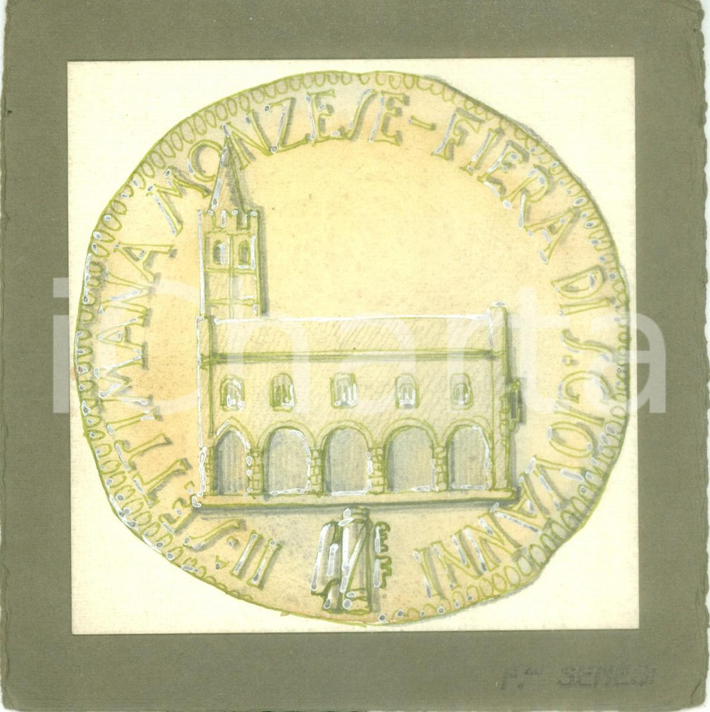 Stampa, bozzetto originale 1935 ca II SETTIMANA MONZESE Fiera San Giovanni Bozzetto DISEGNATO MANO medaglia 1