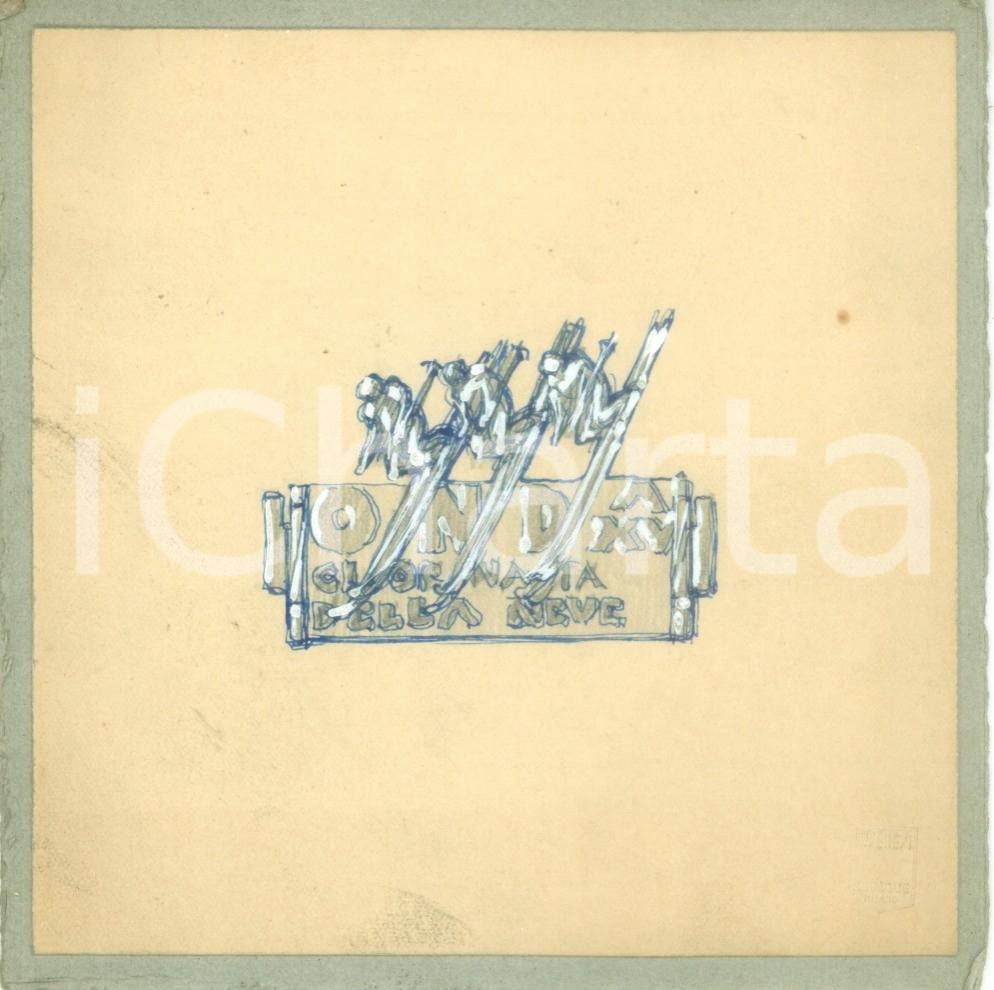 Stampa, bozzetto originale 1937 OND Giornata della Neve Bozzetto DISEGNATO A MANO per medaglia 1