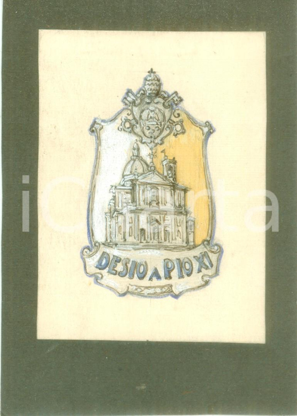 Stampa, bozzetto originale 1939 DESIO a PIO XI Bozzetto DISEGNATO A MANO per medaglia commemorativa 1