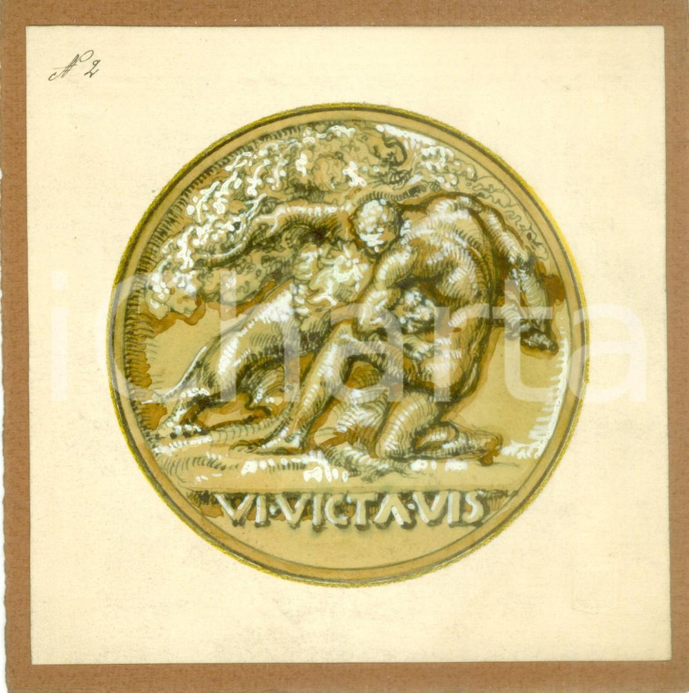 Stampa, bozzetto originale 1935 ca MILANO ? Vi Victa Vis Bozzetto DISEGNATO A MANO per medaglia 1