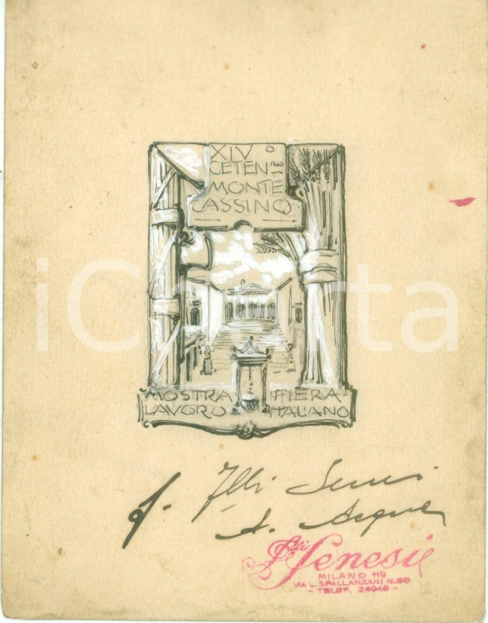 Stampa, bozzetto originale 1929 MONTECASSINO Mostra Fiera Lavoro Italiano Bozzetto DISEGNATO MANO medaglia 1