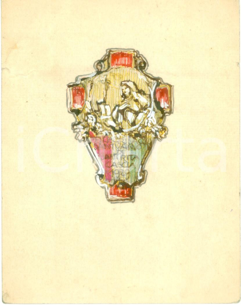 Stampa, bozzetto originale 1929 CASCIA Pellegrinaggio Santuario SANTA RITA Bozzetto DISEGNATO MANO medaglia 1