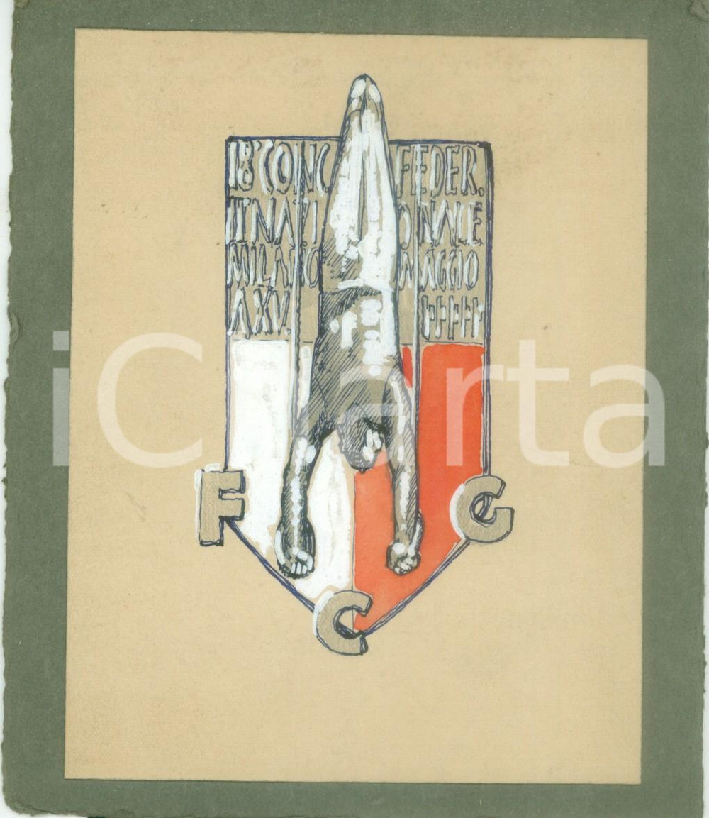 Stampa, bozzetto originale 1937 MILANO Concorso Ginnico Internazionale Bozzetto DISEGNATO A MANO medaglia 1