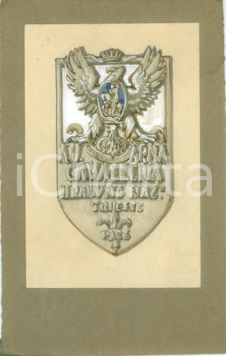 Stampa, bozzetto originale 1936 TRIESTE Associazione Arma Cavalleria Bozzetto DISEGNATO A MANO per medaglia 1
