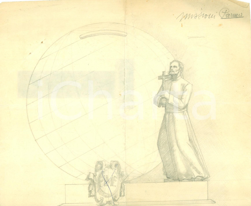 Stampa, bozzetto originale 1935 ca PARMA Missioni Estere del PIME Bozzetto disegnato A MANO per medaglia 1