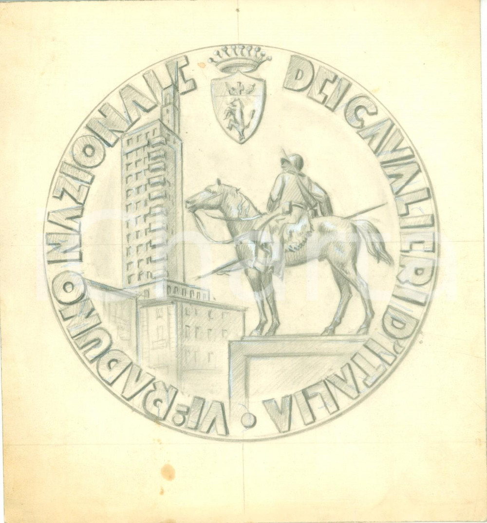 Stampa, bozzetto originale 1940 TORINO VI Raduno Cavalieri d ITALIA Bozzetto disegnato A MANO per medaglia 1